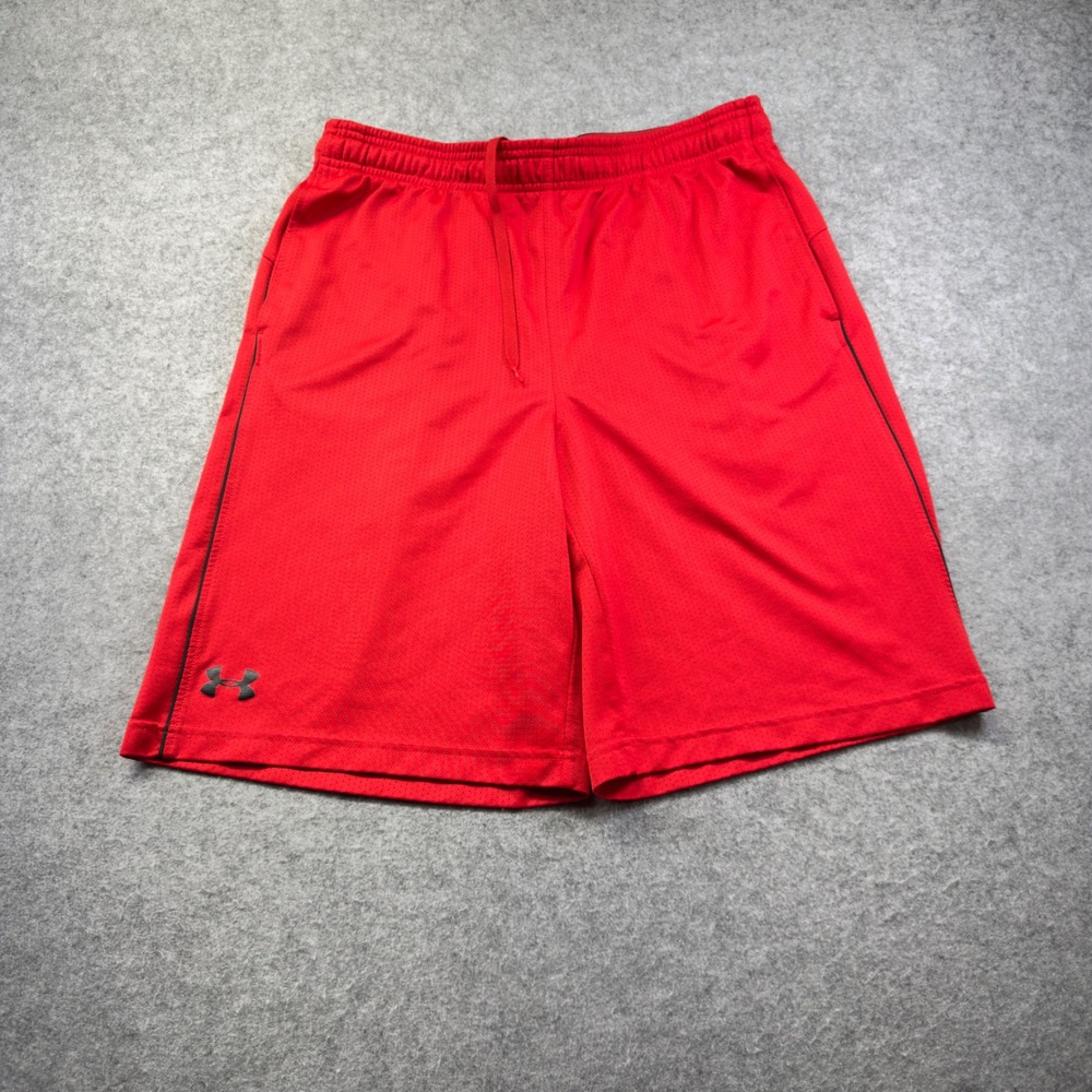 Under Armour Shorts Men Large Red Excellent HeatGear Mesh Basketball Athletic